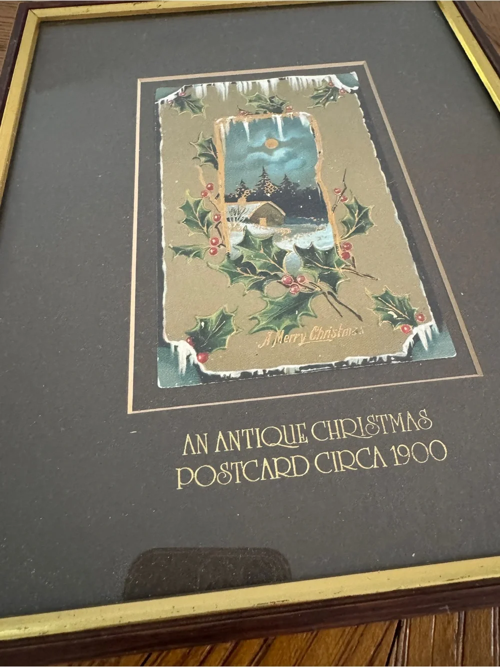 Framed Antique Christmas Postcard Circa 1900 from England